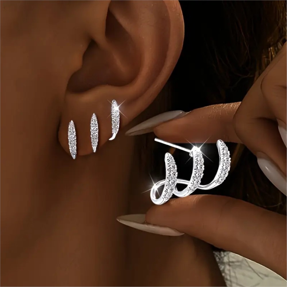 Luxury Bags Best - 2pcs Elegant Rhinestone Three-Claw Earrings for